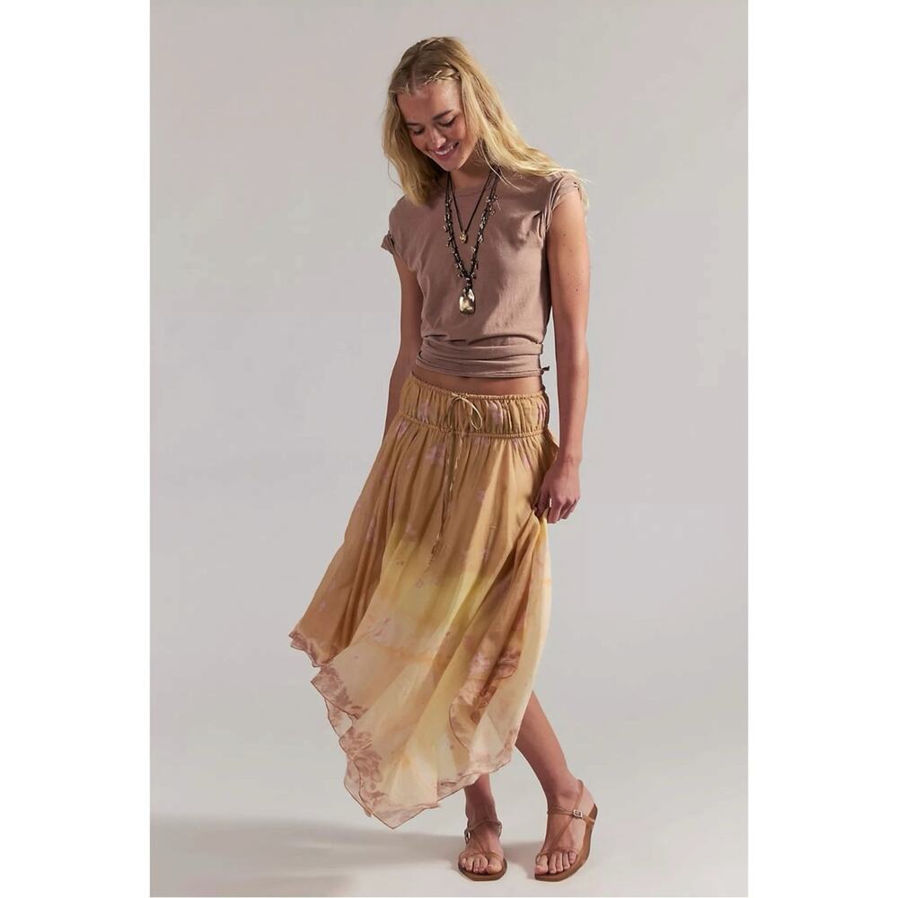 Free People Bohemian 70s FP One Kaia Asymmetrical Midi Skirt Desert Mirage XL - Picture 4 of 13